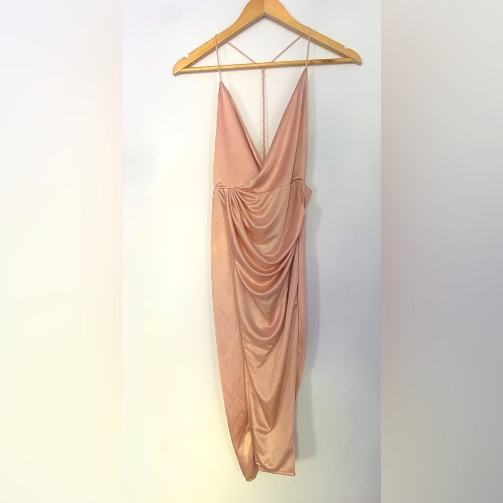 oh polly Blush Backless Draped Dress Size 8 Rose Color